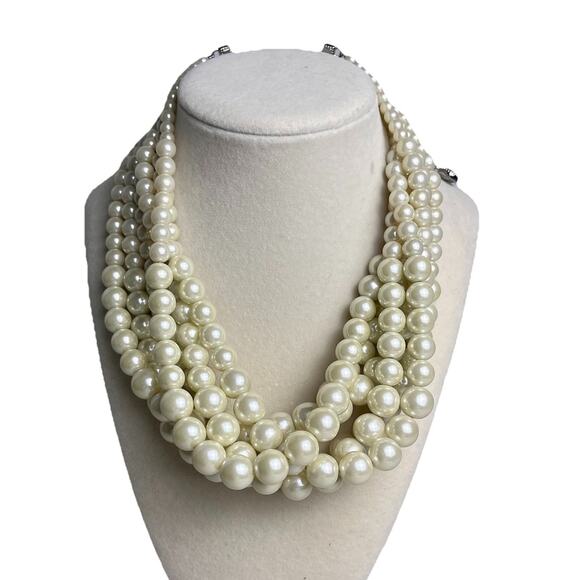 Lia Sophia 6 Strand Bib Necklace Faux Pearl Layered Statement Jewelry Bridal - Picture 1 of 10